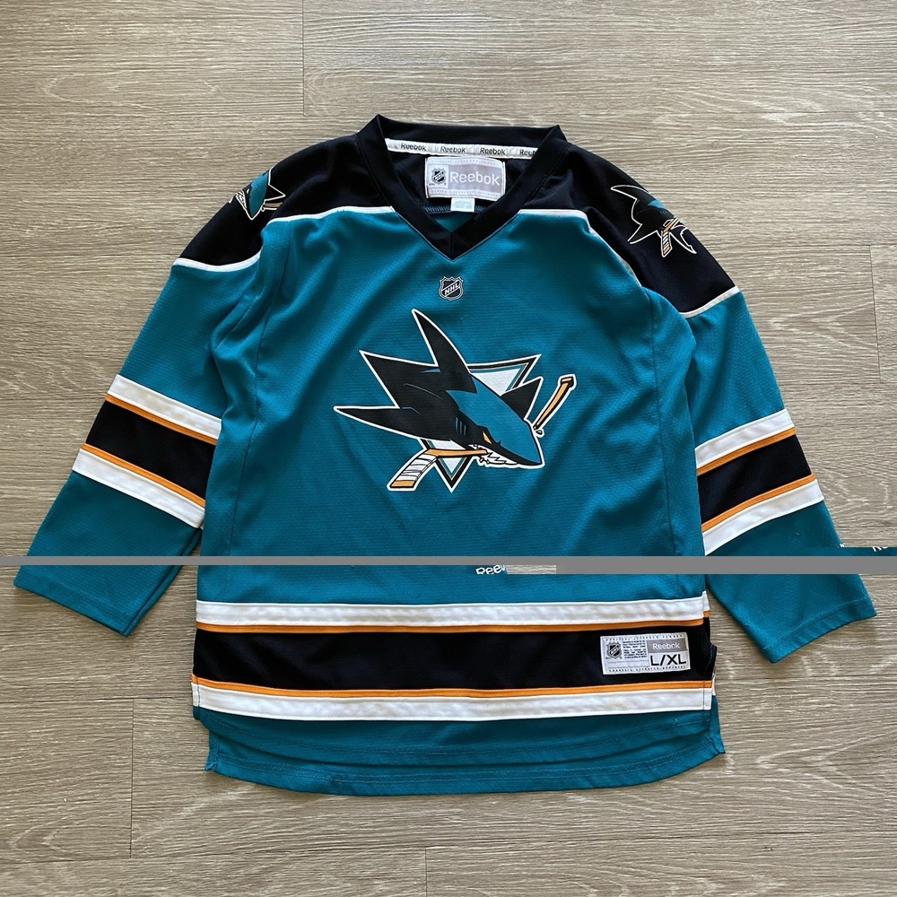 Reebok San Jose Sharks Jersey Youth L/XL Blue NHL Hockey READ